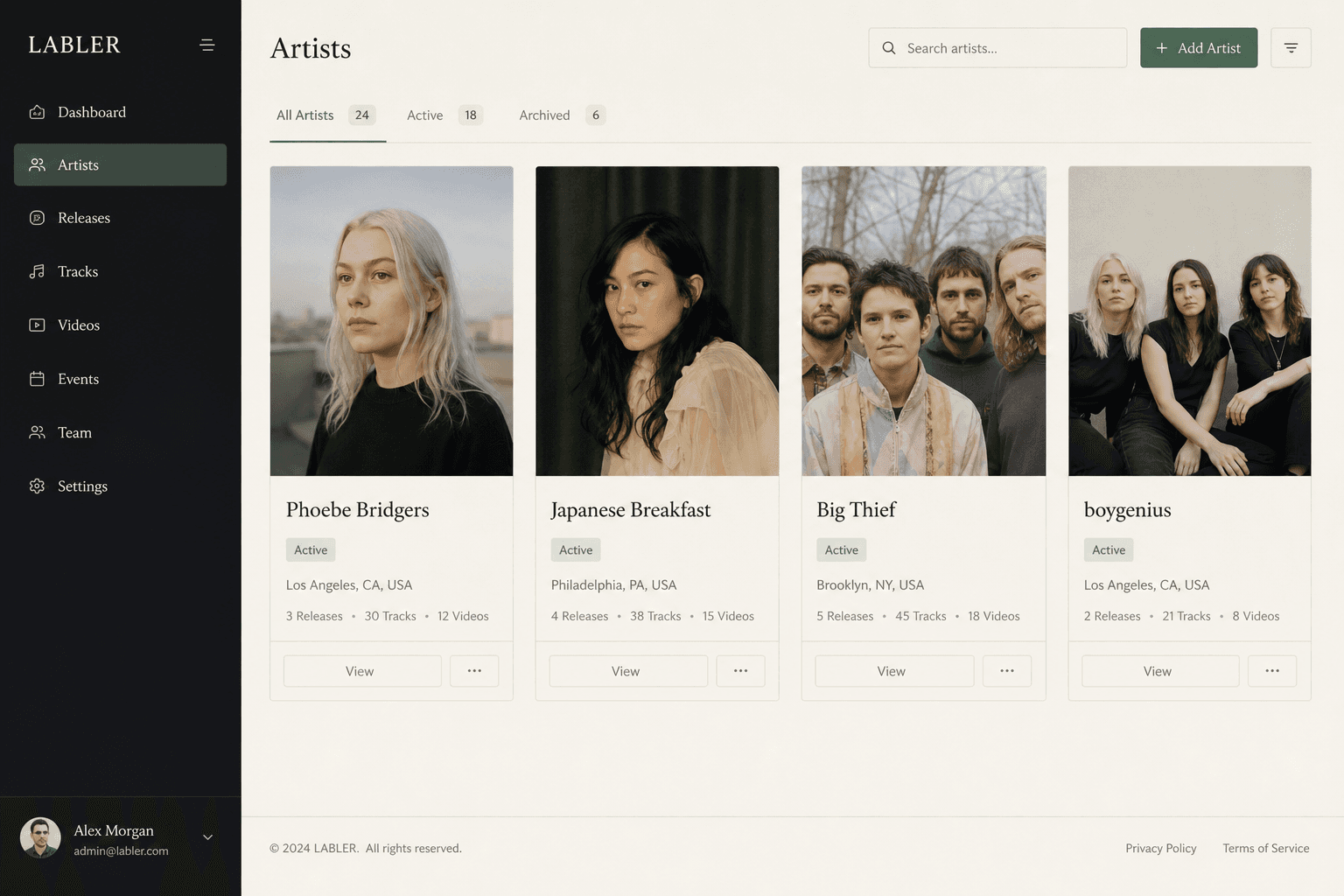 LABLER artistkatalog med Phoebe Bridgers og Japanese Breakfast