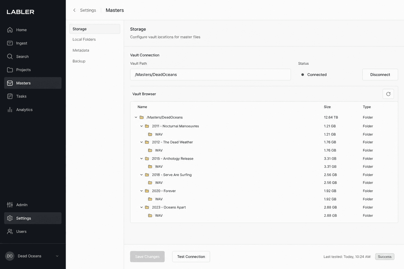 LABLER mastermappe koblet til vault