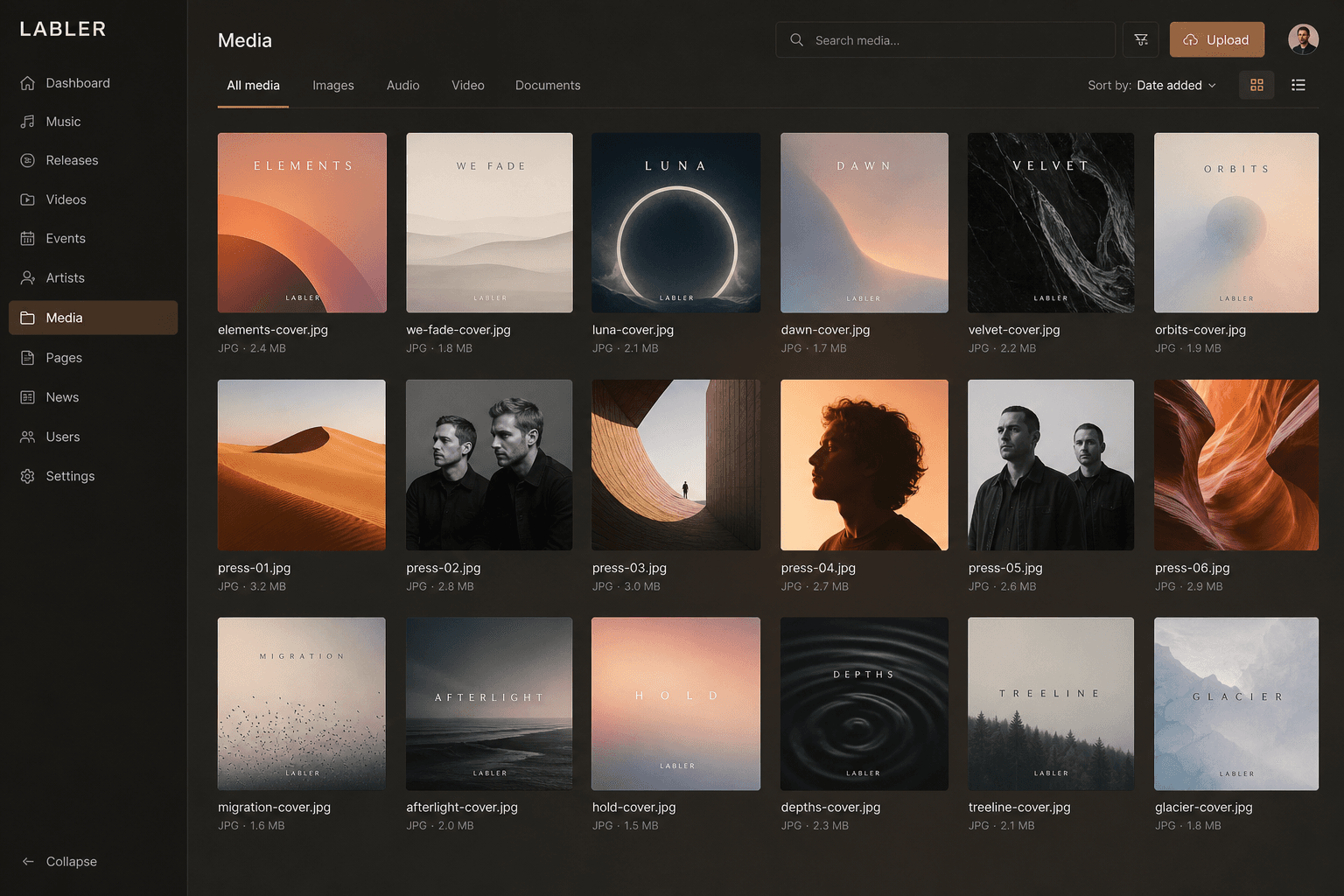 LABLER mediabibliotek med albumcover